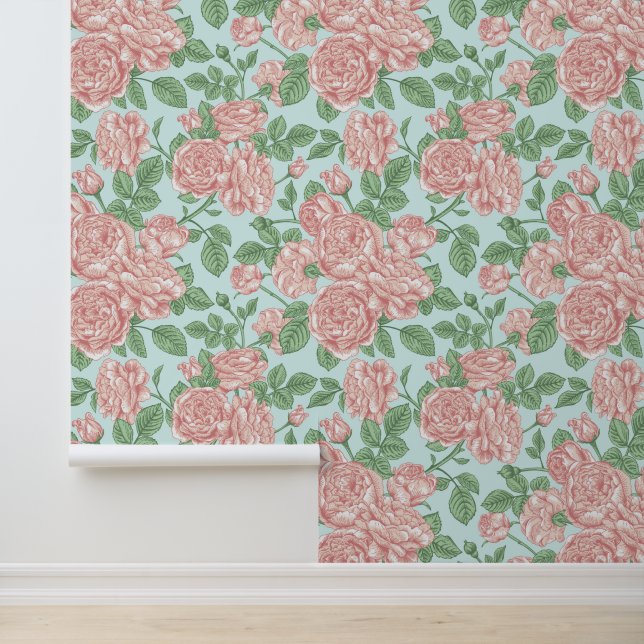 Papier Peint Rose rose Jardin Bouquet Motif (Application)