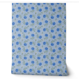 Papier Peint Roses bleus sur Calico bleu clair