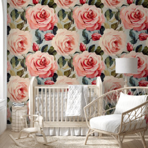 Papier Peint Roses d'aquarelle rose Motif sans couture
