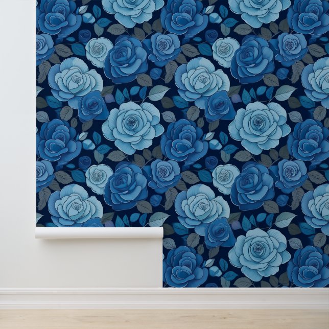 Papier Peint Roses floraux bleus (Application)