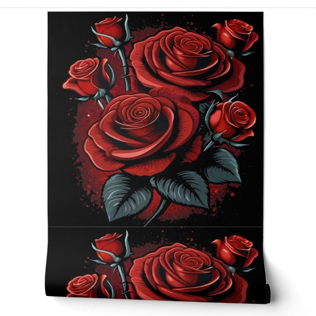 Papier Peint Roses rouges étonnantes sur noir (Déroulement)
