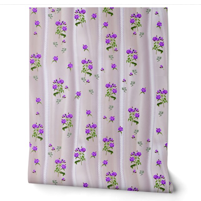 Papier Peint Roses violets sur soie rose magenta (Déroulement)