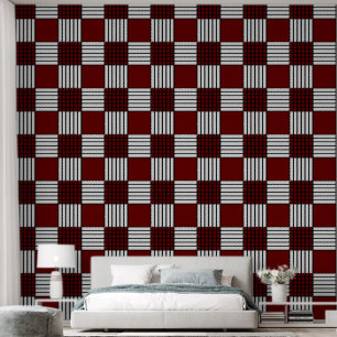 Papier peint rouge et blanc classique À damiers