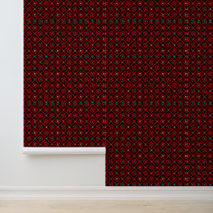 Papier Peint Rouge Floral Tatreez Motif Henna Falastin