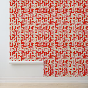 Papier peint rouge motif géométrique