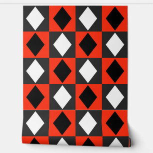 Papier Peint Rouge noir blanc diamant Rhombus