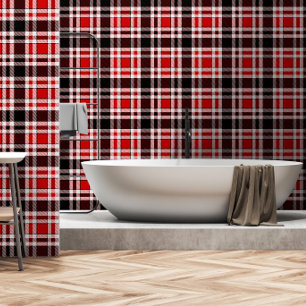 Papier Peint Rouge Noir Blanc Flannel Tartan Design Motif
