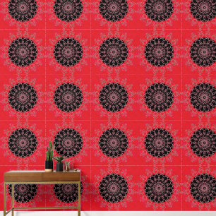 Papier Peint Rouge noir Mandala Abstrait Floral