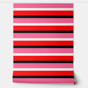 Papier Peint Rouge Rayures Horizontales Rose