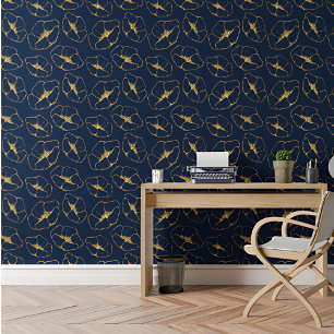 Papier Peint Royal Elegant Bleu & Or fleuri Motif botanique