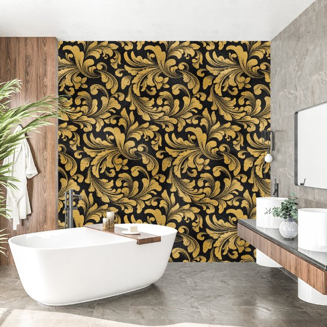 Papier Peint Royal French Floral noir et or (Royal French black and golden Floral Wallpaper )