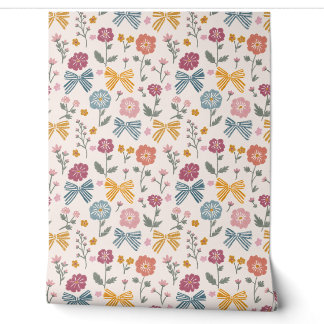 Papier Peint Ruban à nœud de fleur sauvage Coquette pour chambr