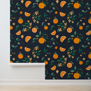 Papier Peint Rustique Orange Orchard Dark Navy