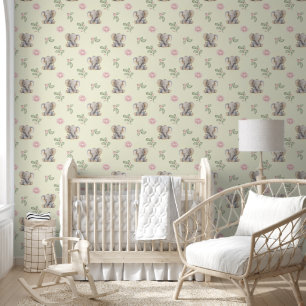 Papier Peint Safari Animaux Eléphant rose Floral Baby Girl