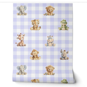 Papier Peint Safari Animaux Lavande Plaid Baby Girl Nursery