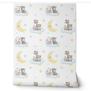 Papier Peint Safari Animaux Nuages Étoiles Lune Baby Nursery