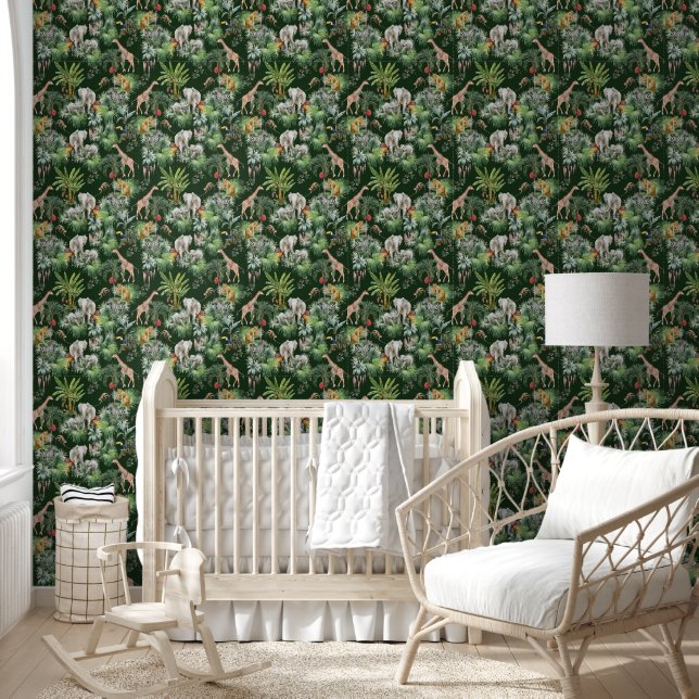 Papier Peint Safari Bébé Animaux Jungle Green (Enfants)