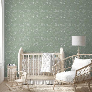 Papier Peint Sage Green Dachshund Modèle Chien Silhouette