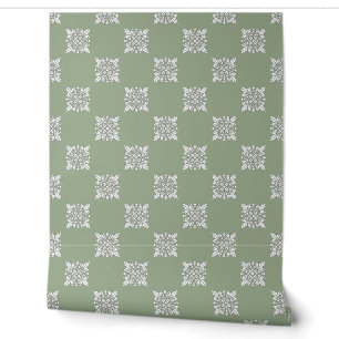 Papier Peint Sage Green Géométrique Peel et Bâton Floral