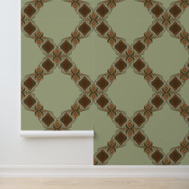 Papier Peint Sage Green - Trellis Boho Earthy Vibes - Diamonds