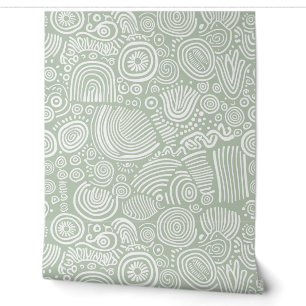 Papier Peint Sage Serenity : Doodle lunaire