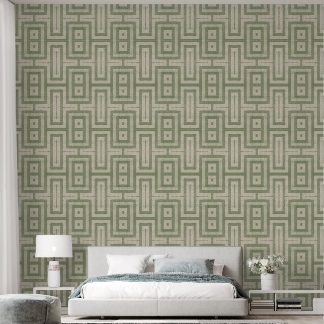 Papier Peint Sage Vert et Beige MCM Impression moderne (Chambre à coucher)