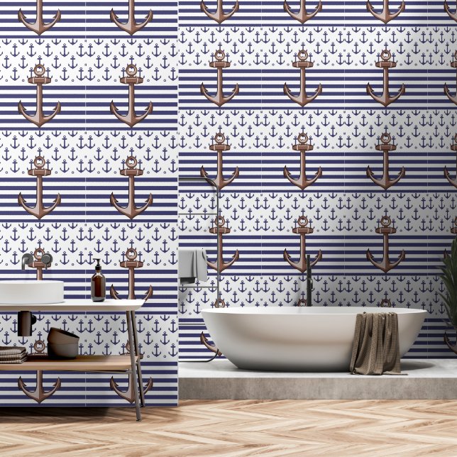 Papier Peint Salle de bain nautique (Salle de bain)