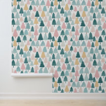Sapins de Noël à motif Forêt de Pins Pastel