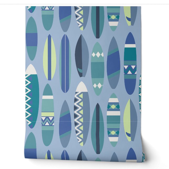Papier Peint Secret Beach Hawaiian Surfboards - Blues (Déroulement)