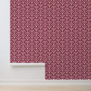 Papier Peint Seigaiha, Vagues, Japonais, Bourgogne et Blanc