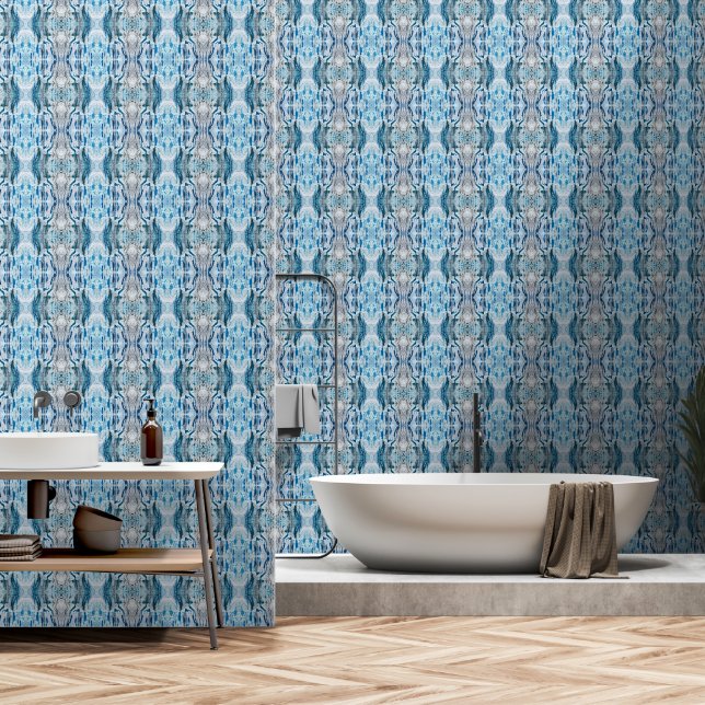 Papier Peint Serene symmetric ice blue M-size abstract pattern (Salle de bain)