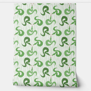 Papier Peint Serpents et rayures en vert