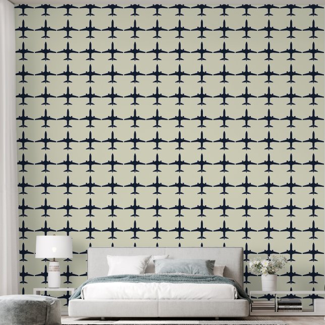 Papier Peint Silhouettes surdimensionnées d'avion sur le beige  (Chambre à coucher)