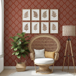 Papier Peint Simple moderne motif de Damas Floral Terracotta
