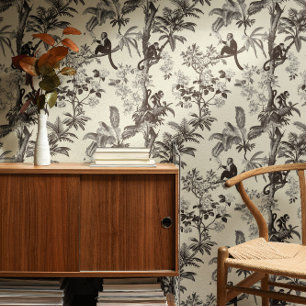 Papier Peint Singes Tropiques Noirs Et Ivoiriens Toile De Jouy