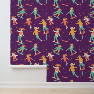 Papier Peint Skateboard Girls with Stars Motif