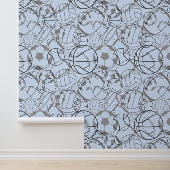 Papier Peint Sketchy Sports Balls Design abstrait (Application)