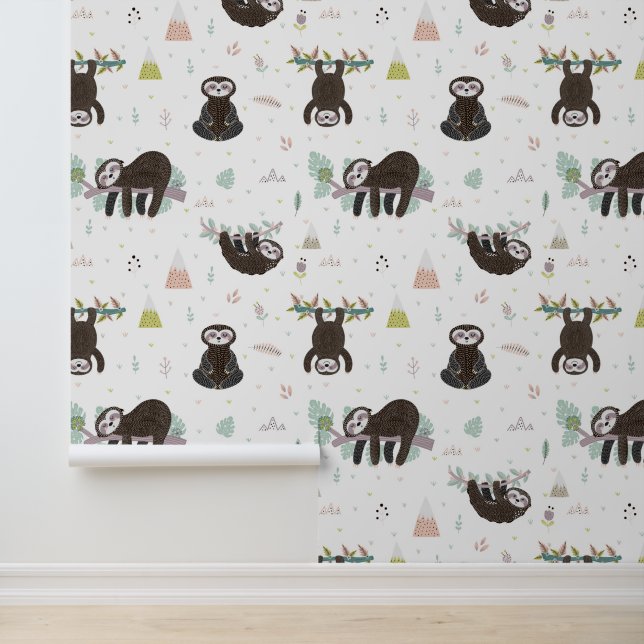Papier Peint Sleepy Sweet Sloth Motif (Application)