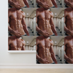 Papier Peint SlipperyJoe cheminée homme musclé six pack abs