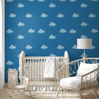 Papier Peint Soft Blue Sky & Fluffy White Clouds Pattern 