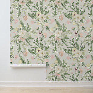 Papier Peint Soft Mint Green Garden Motif