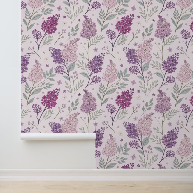 Papier Peint Soft Pink and Purple Lilac Floral Pattern   (Application)