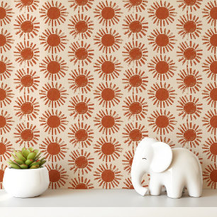 Papier Peint Soleil terracotta impression bloc Boho