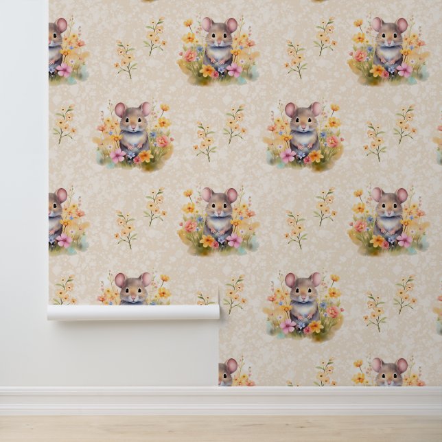 Papier Peint Souris florale sur crème (Application)