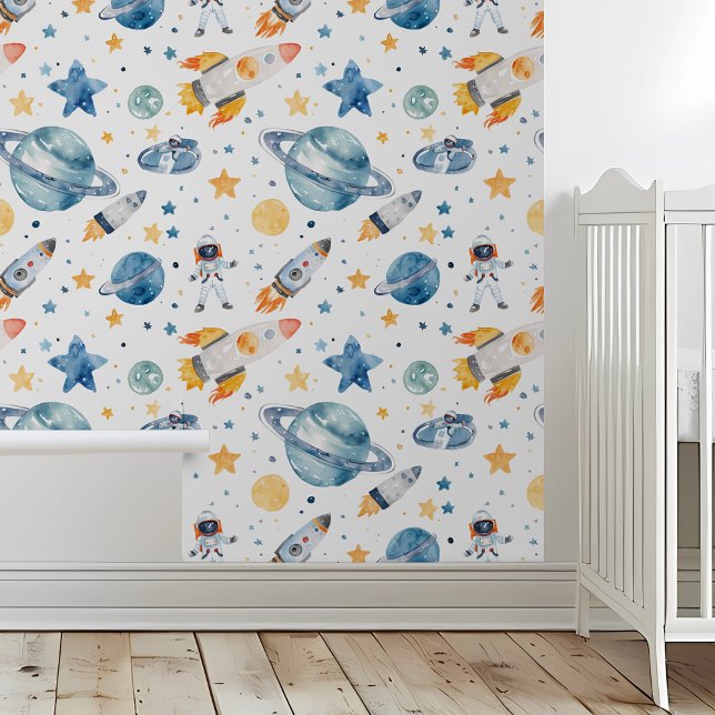Papier Peint Space Stars Rockets Planètes Aquarelle (Créateur téléchargé)