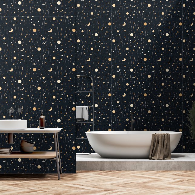 Papier Peint Stars Lune Céleste Luxueux (Salle de bain)