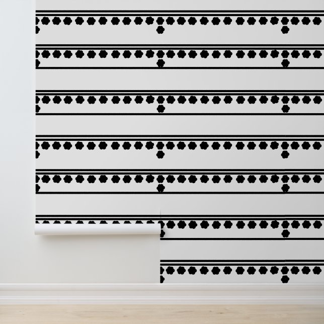 Papier Peint Stick minimal noir ligne blanche moderne rétro (Application)