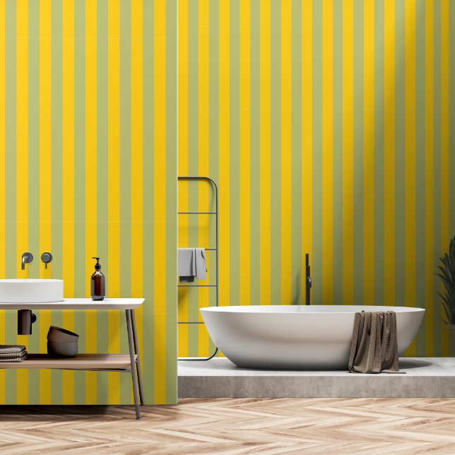 Papier Peint Stripes Vertical Gold and Sage (Salle de bain)