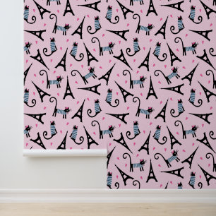 Papier Peint Style Français Chat Habillé Avec Motif Tour Eiffel