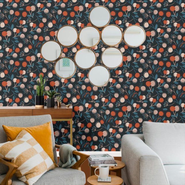 Papier Peint Superbe Motif de feuillage bleu (Stunning Blue Foliage Pattern Wallpaper from Ricaso. A gorgeous blue and terracotta design)